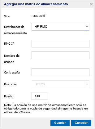 Adición de una matriz de almacenamiento para HPE 3PAR StoreServe 