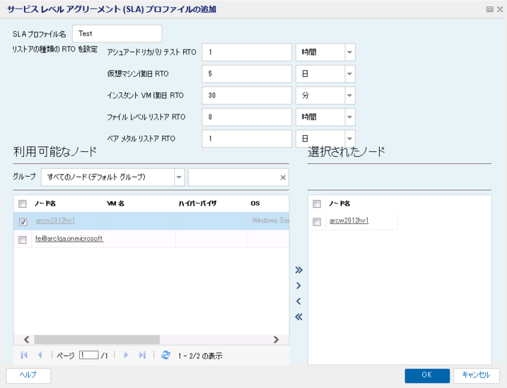 SLA プロファイルの作成ステップ 2