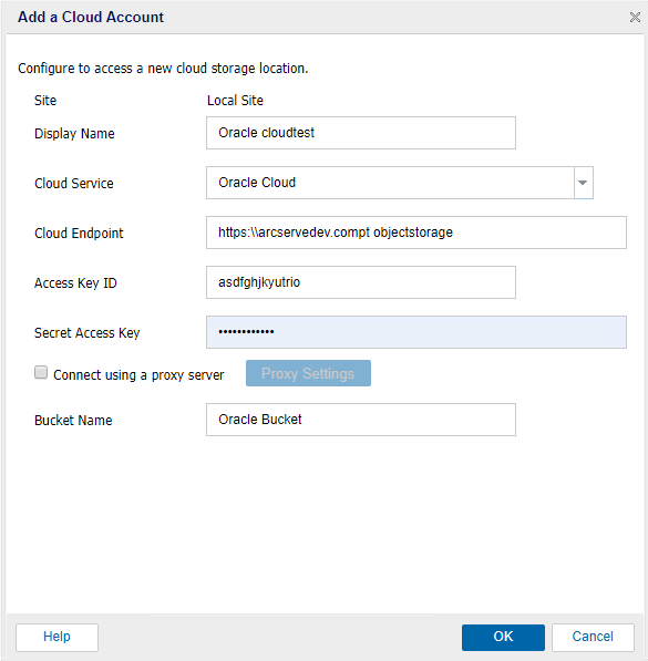 Oracle Cloud のクラウド アカウントの追加