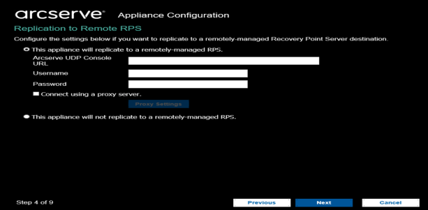 Setting up appliance and creating a plan - Replication to Remote RPS