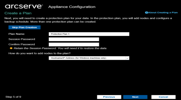 Setting up appliance and creating a plan - create a plan