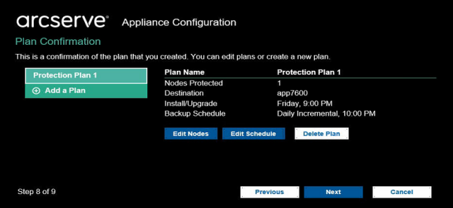 Setting up appliance and creating a plan - plan confirmation