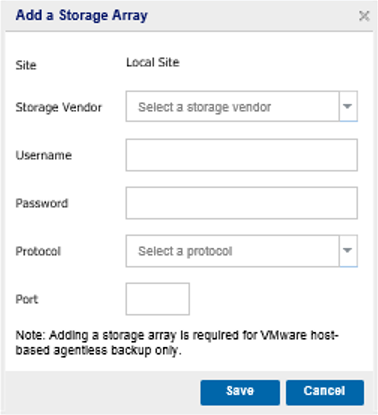 Add storage array screen