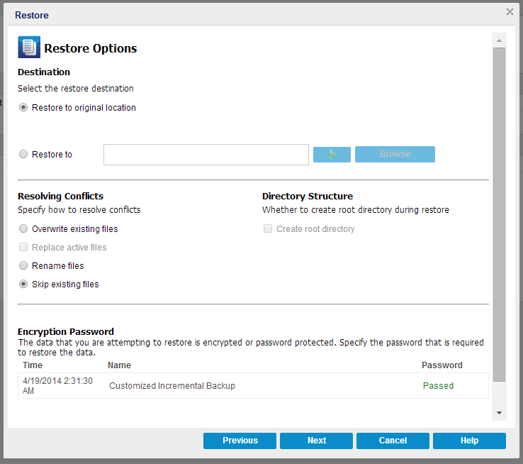 Define the Restore Options