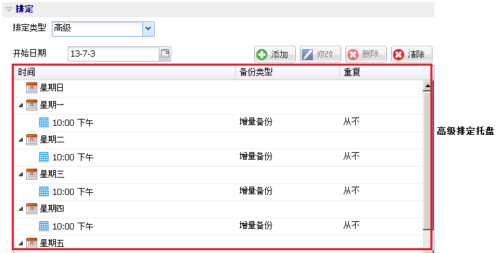 此图显示排定类型的高级选项