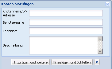 Dialogfeld "Knoten hinzufügen" mit der Option "Stammanmeldeinformationen"