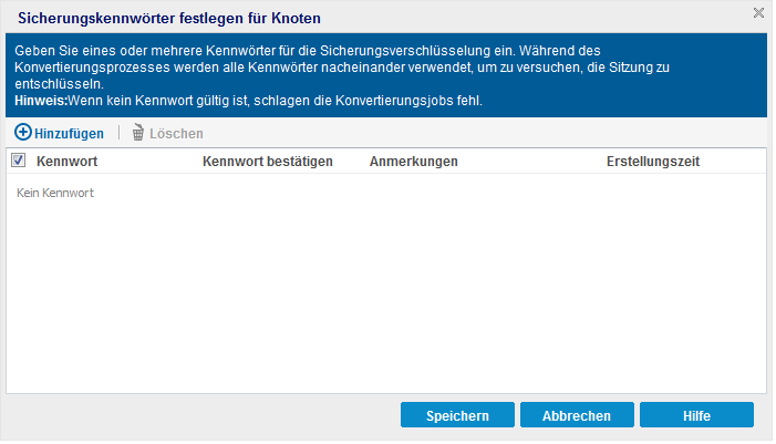 Dialogfeld "Sicherungskennwörter festlegen für Knoten"