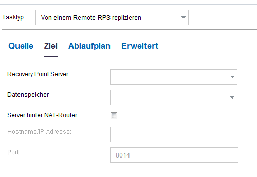 Registerkarte "Ziel" in Replikationstask