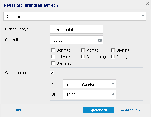 Dialogfeld "Neuer Sicherungsablaufplan"