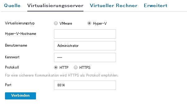 Virtualisierungsserver-Details für Hyper-V