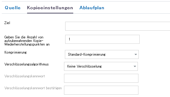 Kopieren von Einstellungen für das Kopieren von Wiederherstellungspunkten