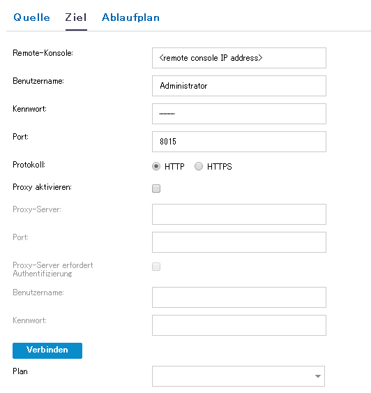 Registerkarte "Ziel" in Remote-Replikation