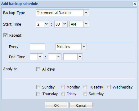 This diagram displays the Add backup schedule dialog