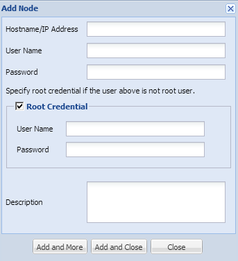 Add Node dialog with Root Credential option