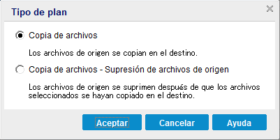 Políticas de copia de archivo - Tipo de política