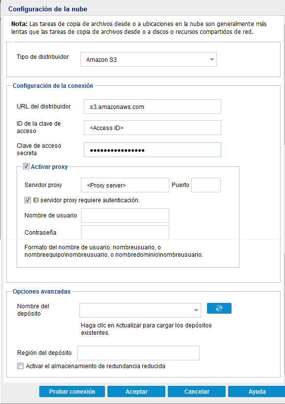 Cuadro de diálogo Configuración de la nube - Restauración de copia de archivo