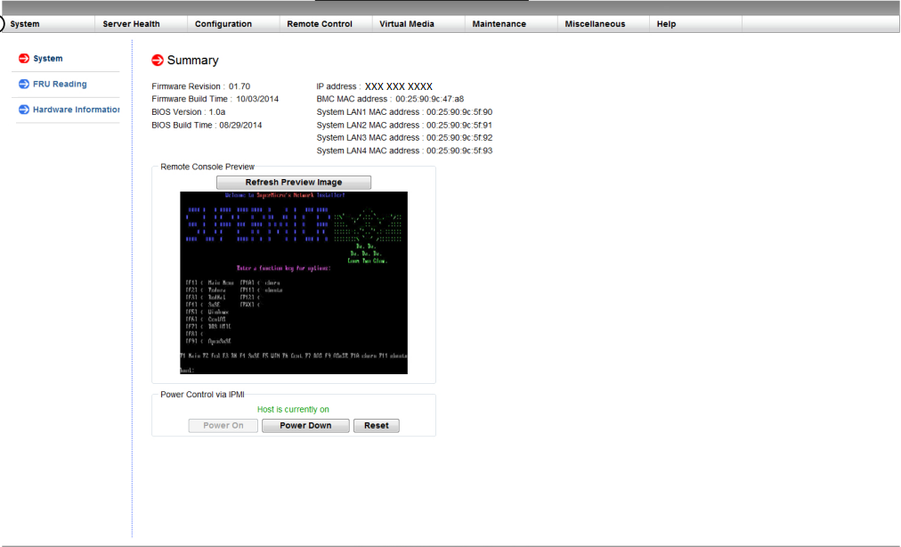 Pantalla principal de IPMI