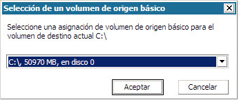 Reconstrucción completa - Cuadro de diálogo Seleccionar un volumen de origen básico.