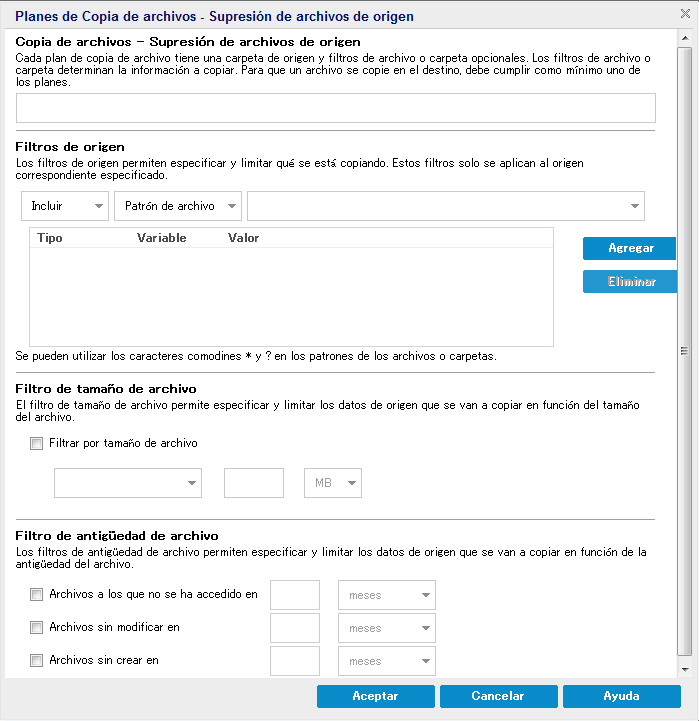 Plan de origen para suprimir copia de archivo
