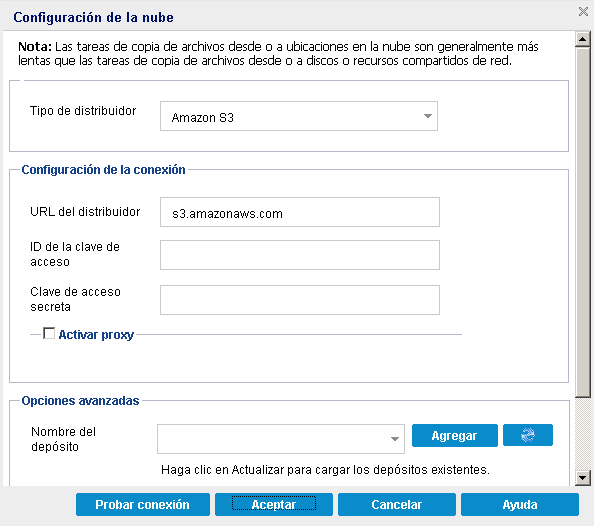 Configuración de la copia de archivo a nube