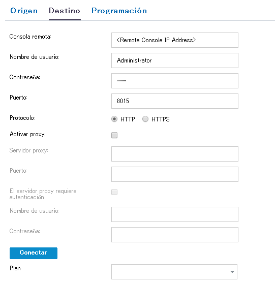 Ficha Destino en la replicación remota