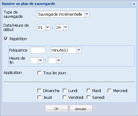 Ce diagramme illustre la boîte de dialogue Ajouter un plan de sauvegarde.