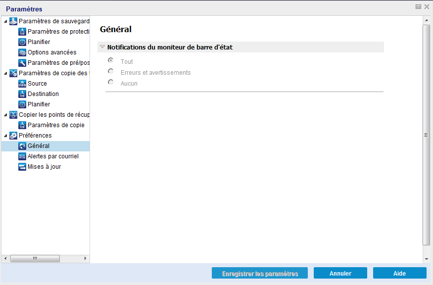 Boîte de dialogue Paramètres des préférences - Général