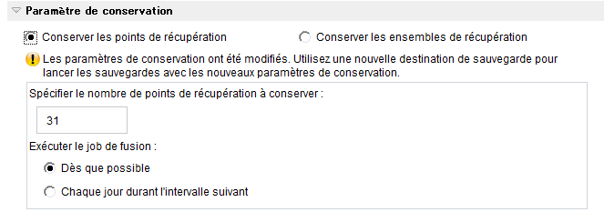 Sauvegarder - Paramètres de protection