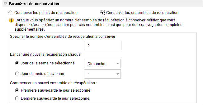 Sauvegarder - Paramètres de protection