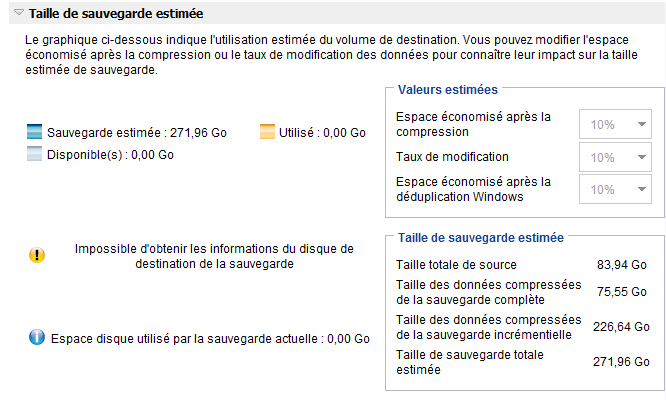 Utilitaire de calcul de l'espace de sauvegarde