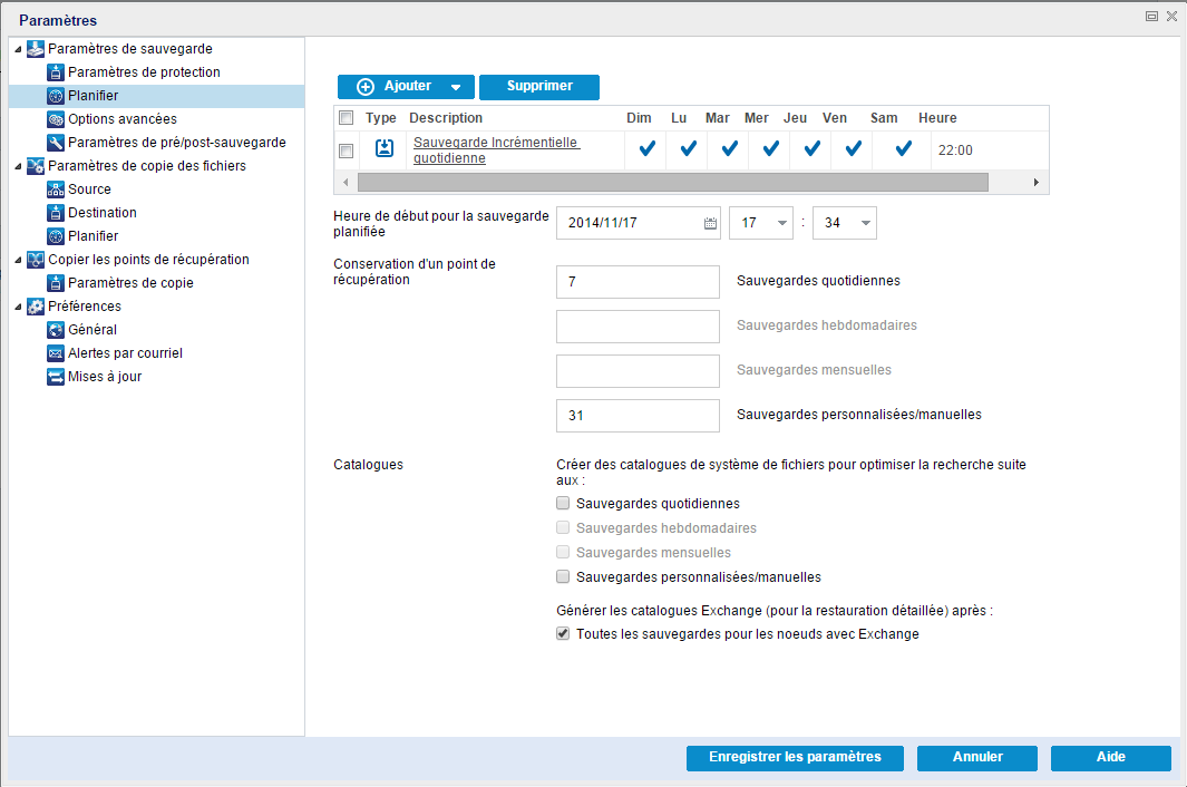 Sauvegarder - Planification