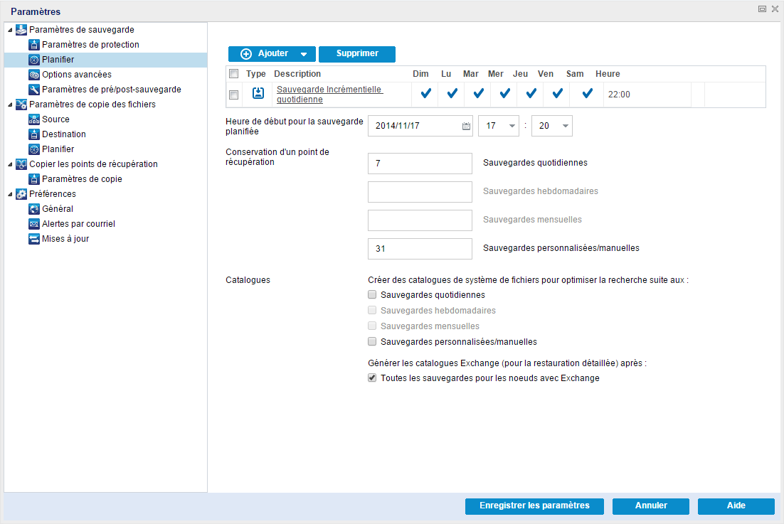 Sauvegarder - Planification