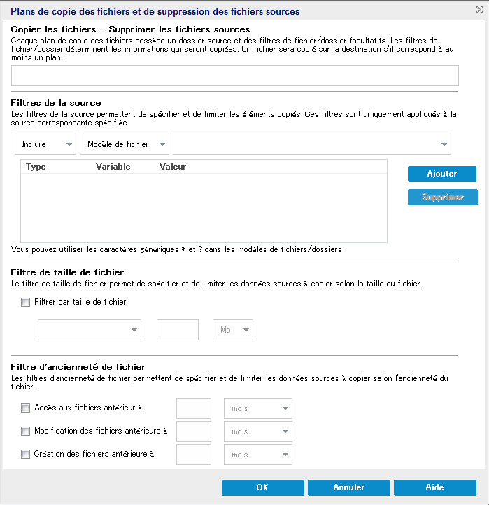 Plan de copie des fichiers et de suppression des fichiers sources