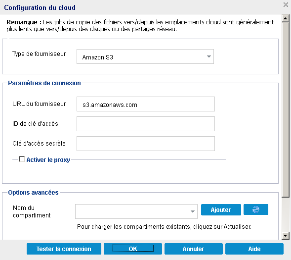 Configuration du cloud pour la copie des fichiers