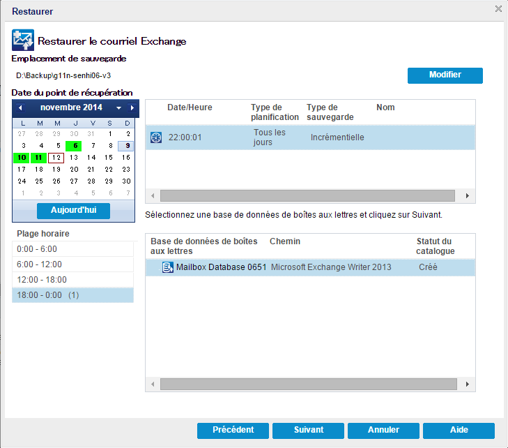 Options de restauration de la messagerie Exchange