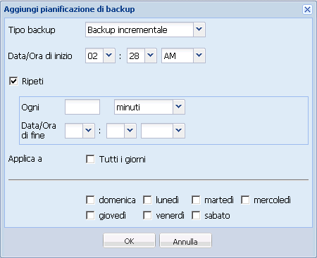 Il diagramma illustra la finestra di dialogo Aggiungi pianificazione di backup