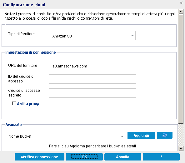 Configurazione della copia file su cloud