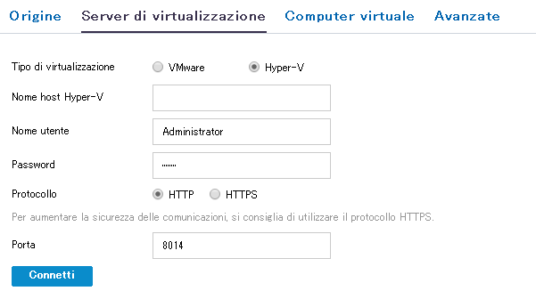 Dettagli del server di virtualizzazione per Hyper-V