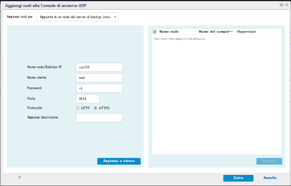 Aggiunta di un nodo del server di backup Linux