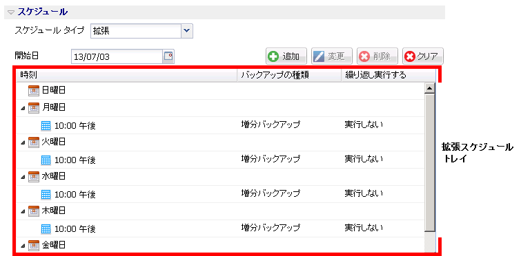 この図は、［スケジュール タイプ］の［拡張］オプションを示しています