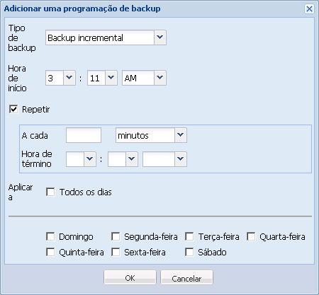 Esse diagrama exibe a caixa de diálogo Adicionar uma programação de backup