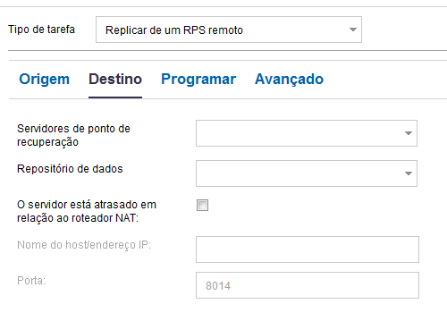 Guia Destino na tarefa de replicação