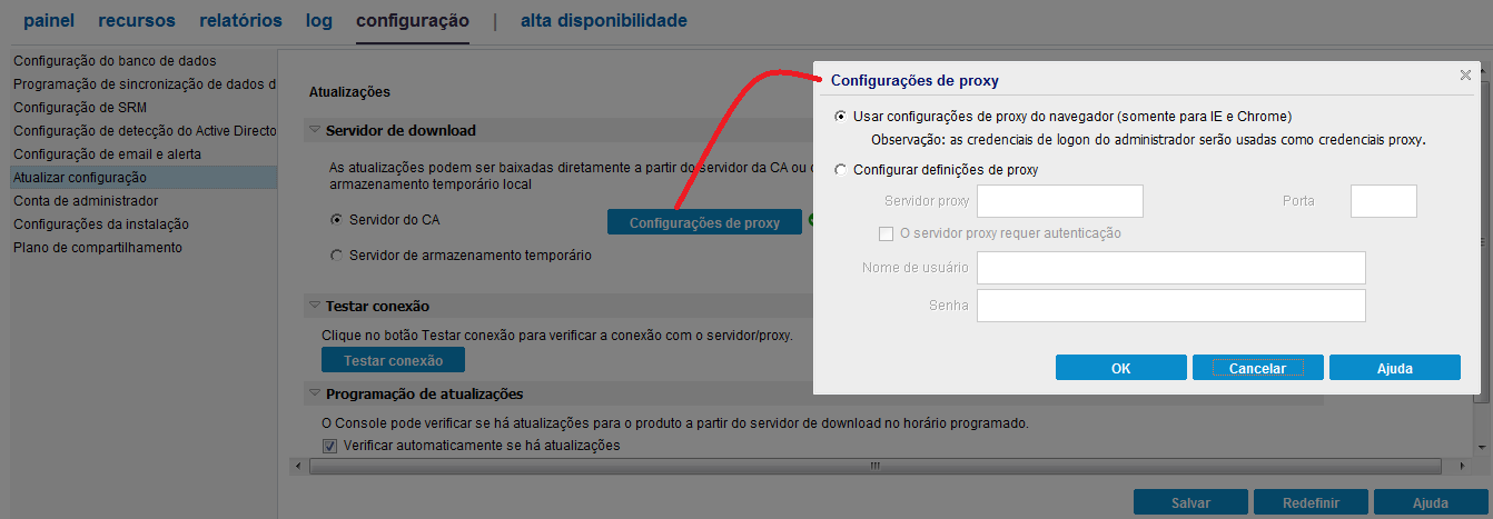 Atualizar a configuração