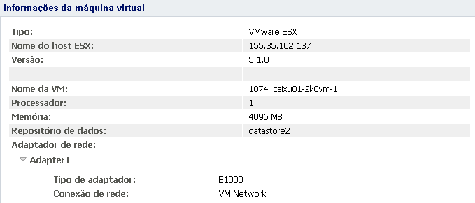 Informações sobre a VM no modo de espera