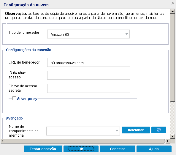 Configuração de cópia de arquivo em nuvem