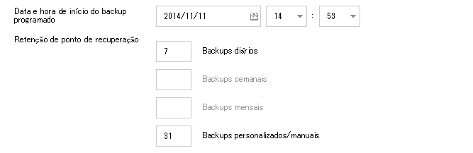 Caixa de diálogo de configurações de retenção