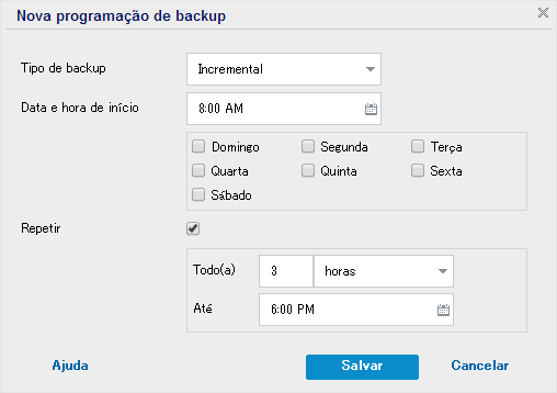 Nova programação de backup