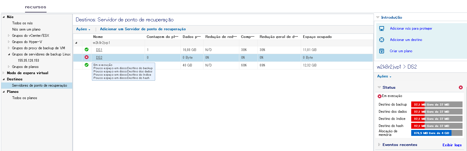 Modificar a mensagem de aviso de limite do repositório de dados