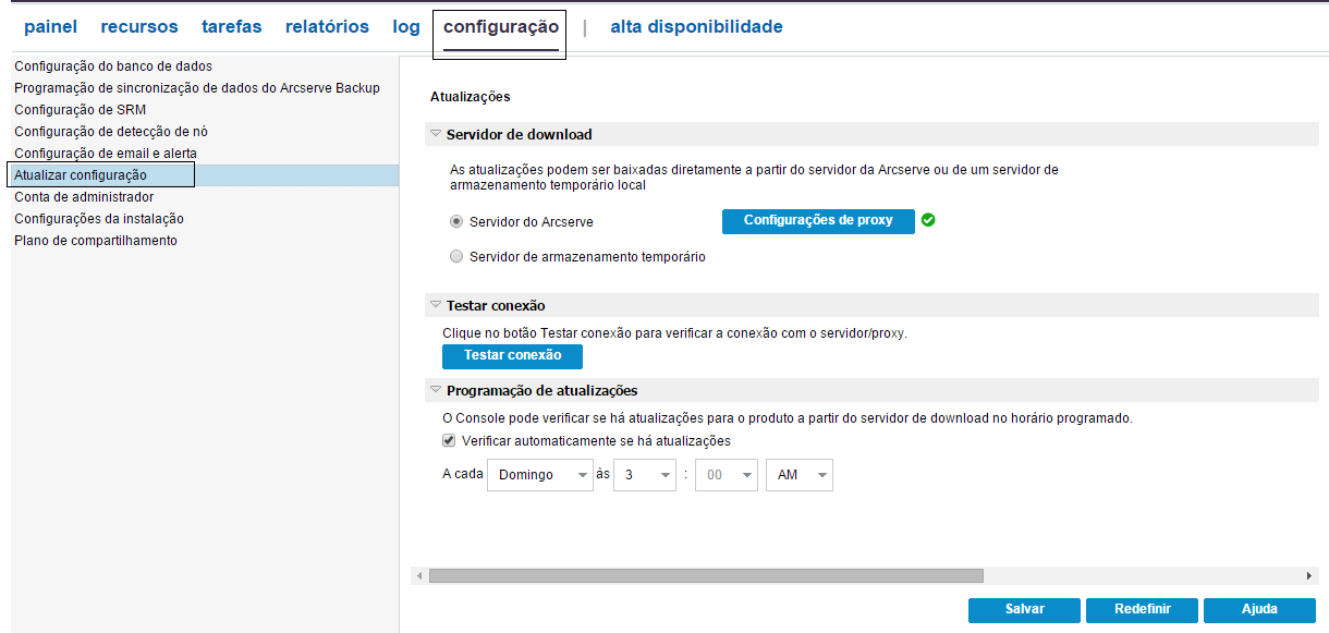 Especificar a configuração de atualizações