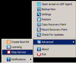 Tray Monitor, Advanced Settings, Stop Service